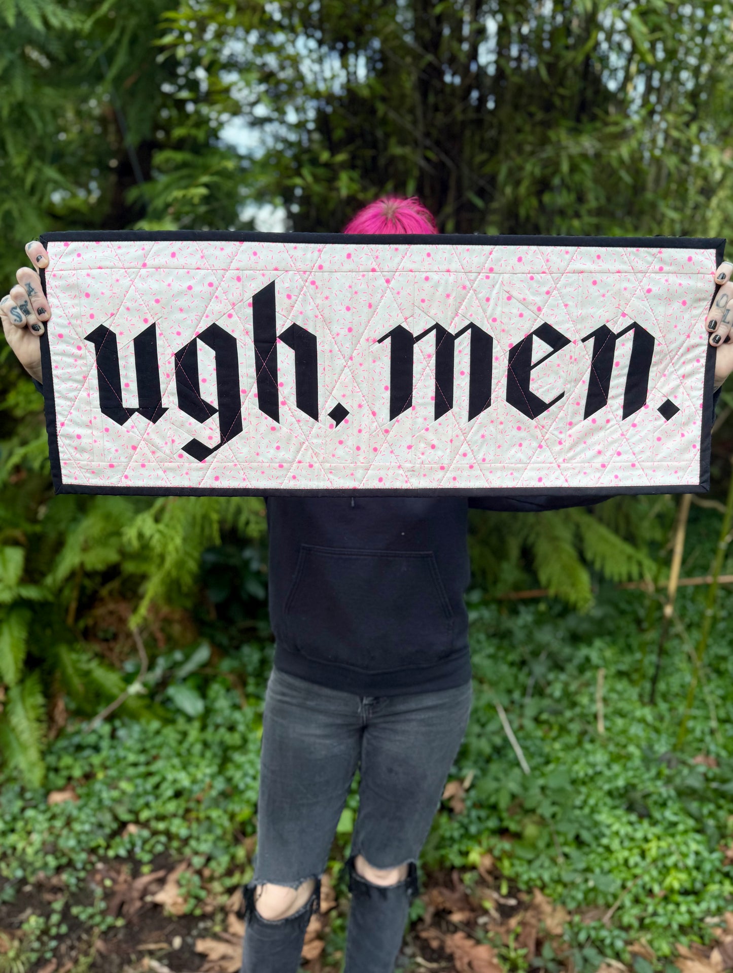 Ugh, men.  Quilted wall hanging